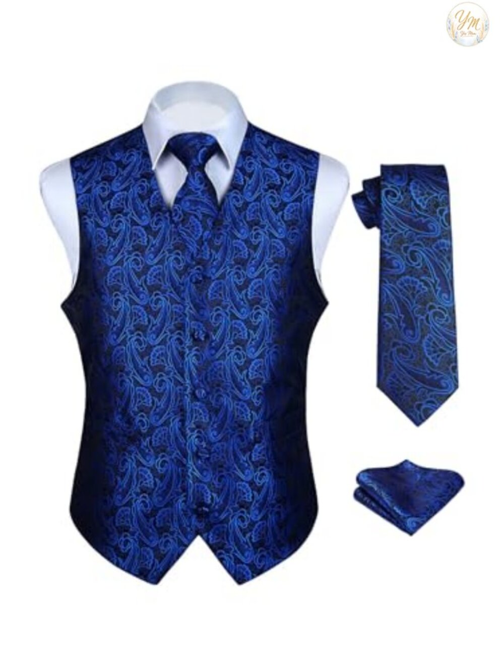 Mens 3PC Paisley Jacquard Vest Tie Pocket Square Formal Suit Set